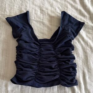 Free People Navy Ruched Blouse